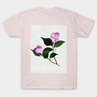 Deep pink watercolor and sumiE camellia flowers T-Shirt